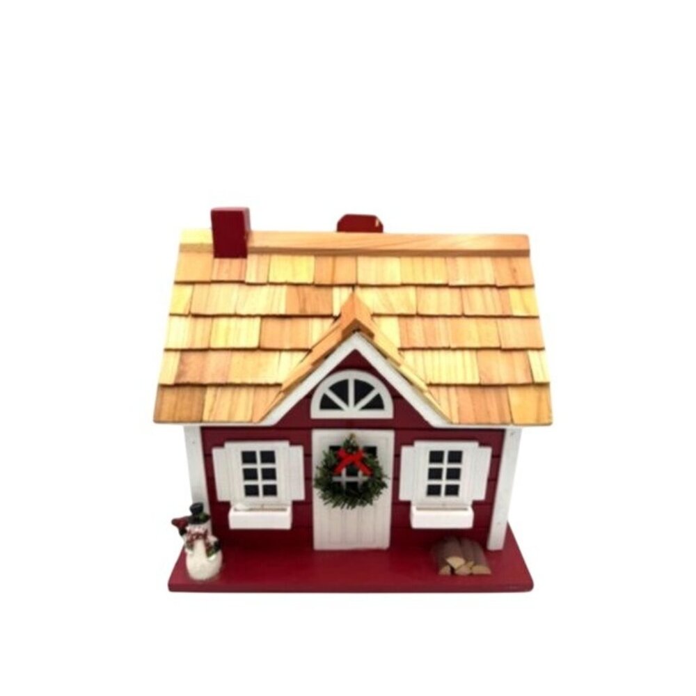 NWT Decorative Red & White Birdhouse w/Shingle Roof & Festive Holiday Accents